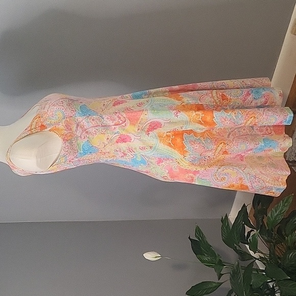 Chaps Cotton Lined Fit n Flare Floral Pastel Paisley Hidden Side Zip Dress Sz 8 - Picture 2 of 12